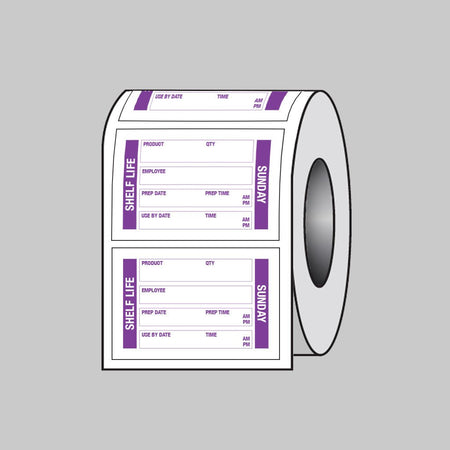 Food Shelf Life Labels (Sunday) 75 x 50mm Roll of 100 (Removable Matt Polypropylene) - Ready Set SuppliedFood Shelf Life Labels (Sunday) 75 x 50mm Roll of 100 (Removable Matt Polypropylene)53683