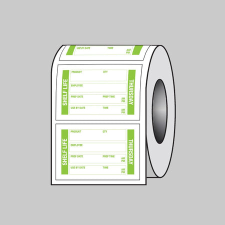 Food Shelf Life Labels (Thursday) 75 x 50mm Roll of 100 (Removable Matt Polypropylene) - Ready Set SuppliedFood Shelf Life Labels (Thursday) 75 x 50mm Roll of 100 (Removable Matt Polypropylene)53684