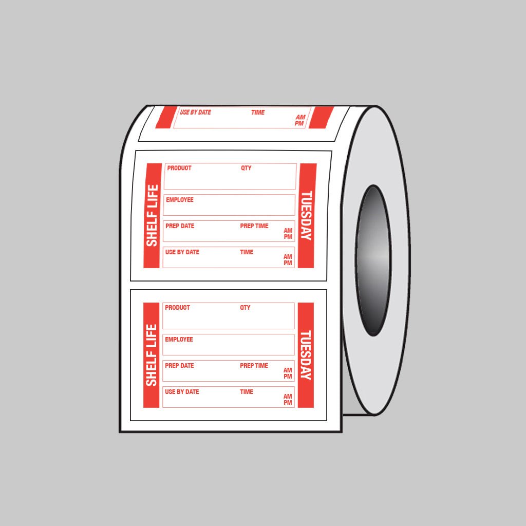 Food Shelf Life Labels (Tuesday) 75 x 50mm Roll of 100 (Removable Matt Polypropylene) - Ready Set SuppliedFood Shelf Life Labels (Tuesday) 75 x 50mm Roll of 100 (Removable Matt Polypropylene)53685