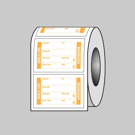 Food Shelf Life Labels (Wednesday) 75 x 50mm Roll of 100 (Removable Matt Polypropylene) - Ready Set SuppliedFood Shelf Life Labels (Wednesday) 75 x 50mm Roll of 100 (Removable Matt Polypropylene)53686