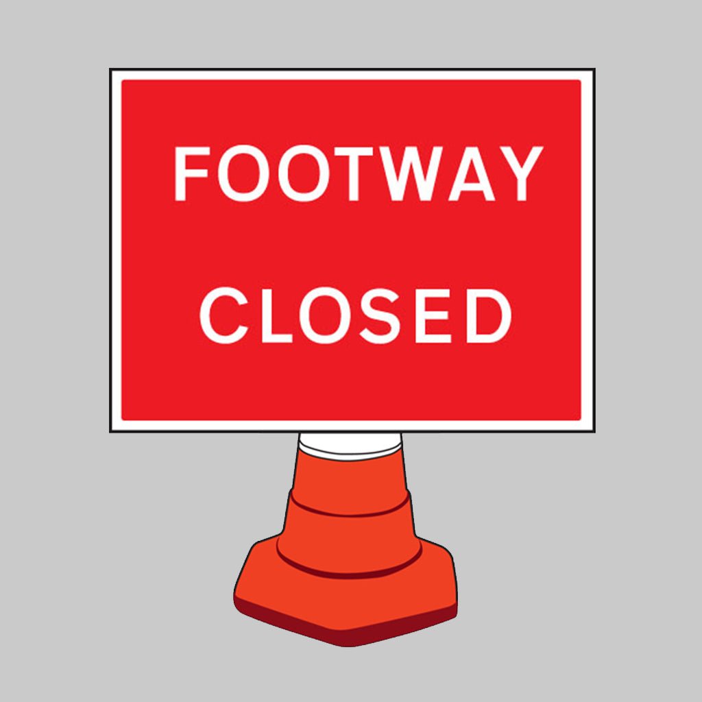 Footpath Closed Reflective Cone Sign 600 x 450mm (Cone Not Included) - Ready Set SuppliedFootpath Closed Reflective Cone Sign 600 x 450mm (Cone Not Included)57658