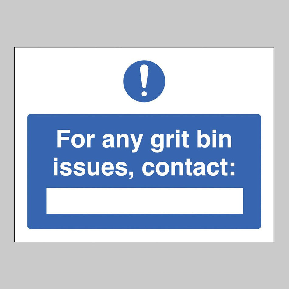 For Any Grit Bin Issues Contact (Blank Space) Sign - Ready Set SuppliedFor Any Grit Bin Issues Contact (Blank Space) SignRigid Plastic15535E