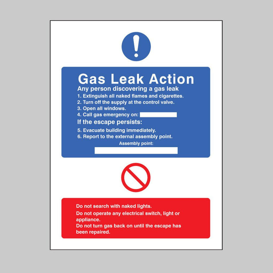Gas Leak Action Sign - Ready Set SuppliedGas Leak Action SignRigid Plastic11431E