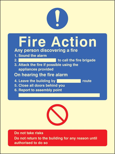 General Fire Action No Lift Sign - Ready Set SuppliedGeneral Fire Action No Lift SignUltra Bright (Class C) Photoluminescent Rigid31423E