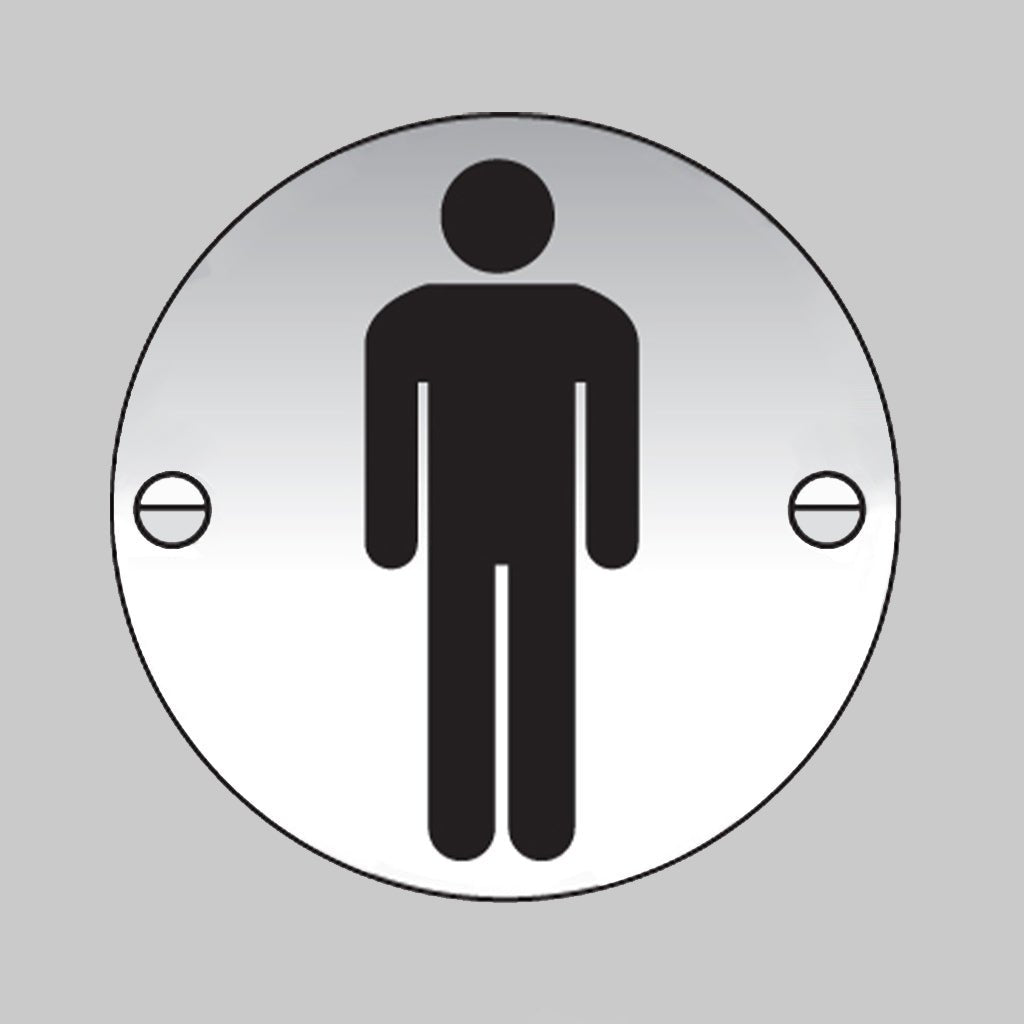 Gents Symbol 76mm Dia Aluminium Pre-Drilled With Fixings Sign - Ready Set SuppliedGents Symbol 76mm Dia Aluminium Pre-Drilled With Fixings Sign59138