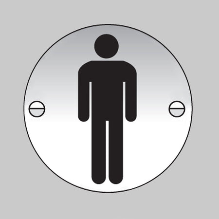 Gents Symbol 76mm Dia Aluminium Pre-Drilled With Fixings Sign - Ready Set SuppliedGents Symbol 76mm Dia Aluminium Pre-Drilled With Fixings Sign59138