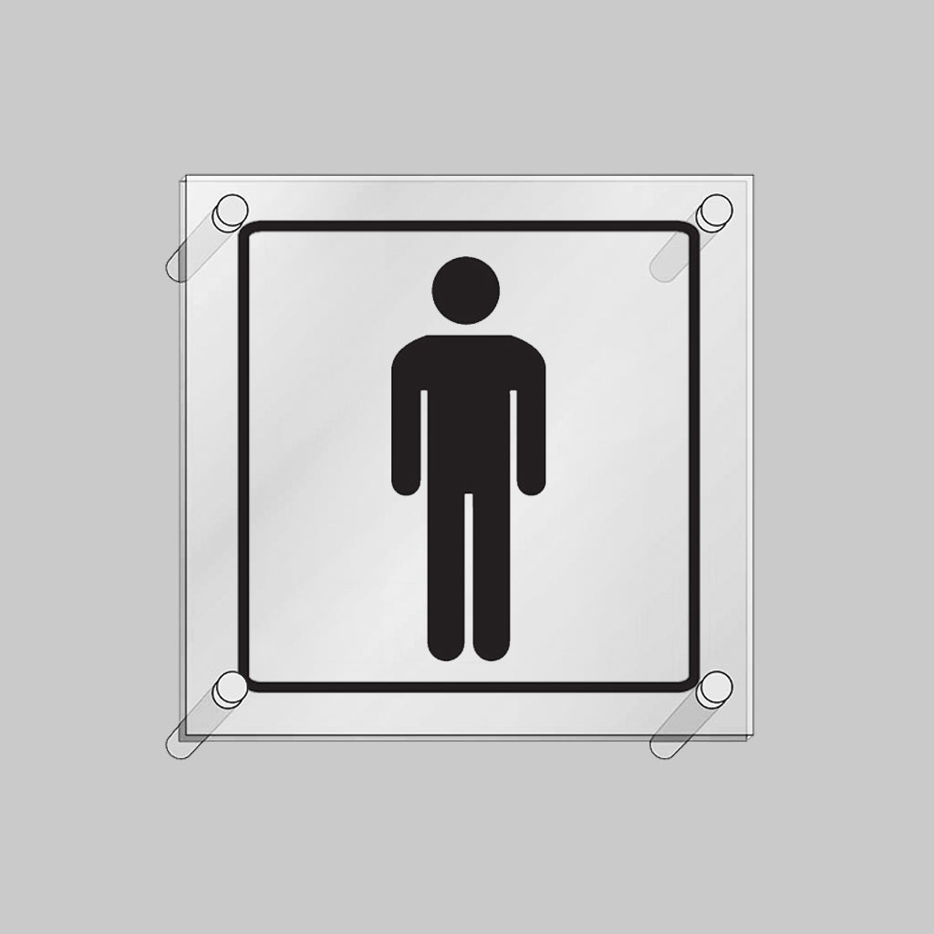 Gents Symbol Visual Impact 5mm Acrylic Sign 200 x 200mm With Stand Off Locators - Ready Set SuppliedGents Symbol Visual Impact 5mm Acrylic Sign 200 x 200mm With Stand Off Locators59195