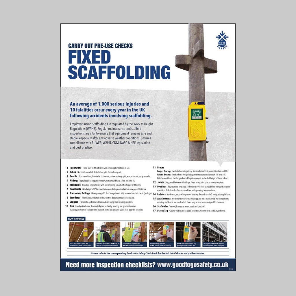 GTG Fixed Scaffold Inspection Poster 420 x 594mm Synthetic Paper - Ready Set SuppliedGTG Fixed Scaffold Inspection Poster 420 x 594mm Synthetic Paper51388