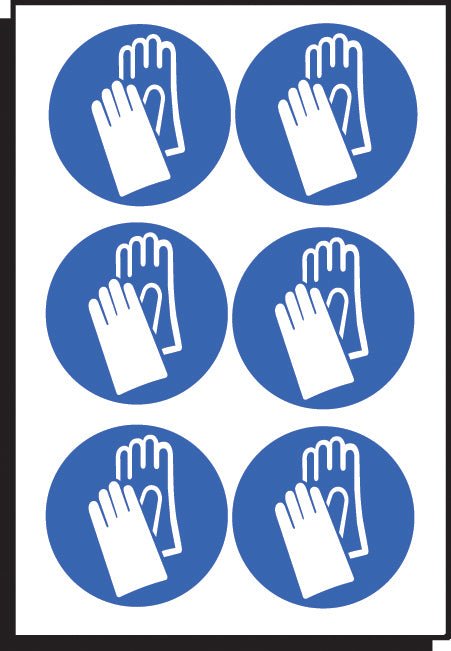Hand Protection Symbol 50mm Dia - Sheet of 6 Peel 'N' Stick Labels - Ready Set SuppliedHand Protection Symbol 50mm Dia - Sheet of 6 Peel 'N' Stick Labels55032