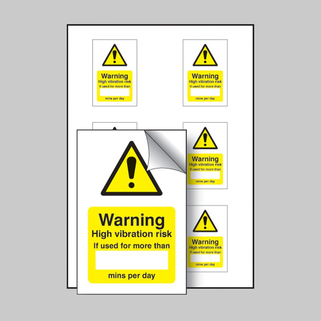 High Vibration Risk If Used Minutes/Per Day - Sheet of 6 Sign - Ready Set SuppliedHigh Vibration Risk If Used Minutes/Per Day - Sheet of 6 Sign55050