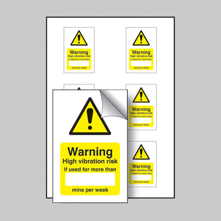 High Vibration Risk If Used Minutes/Per Week - Sheet of 6 Sign - Ready Set SuppliedHigh Vibration Risk If Used Minutes/Per Week - Sheet of 6 Sign55051