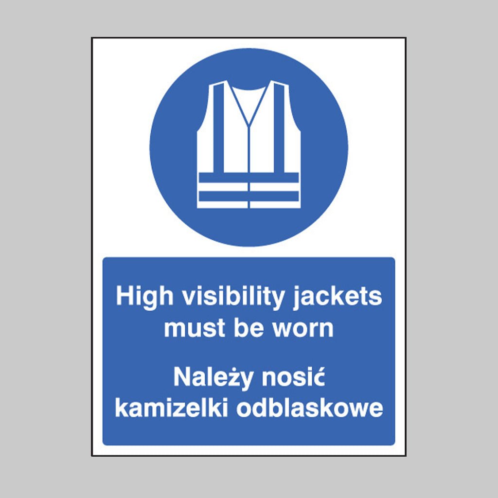 High Visibility Jackets Must Be Worn (English/Polish) Sign - Ready Set SuppliedHigh Visibility Jackets Must Be Worn (English/Polish) SignRigid Plastic15248E