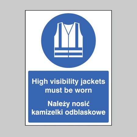 High Visibility Jackets Must Be Worn (English/Polish) Sign - Ready Set SuppliedHigh Visibility Jackets Must Be Worn (English/Polish) SignRigid Plastic15248E