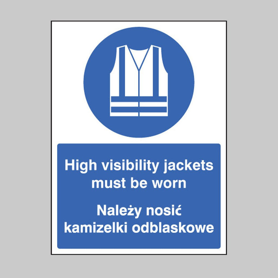 High Visibility Jackets Must Be Worn (English/Polish) Sign - Ready Set SuppliedHigh Visibility Jackets Must Be Worn (English/Polish) SignRigid Plastic15248E