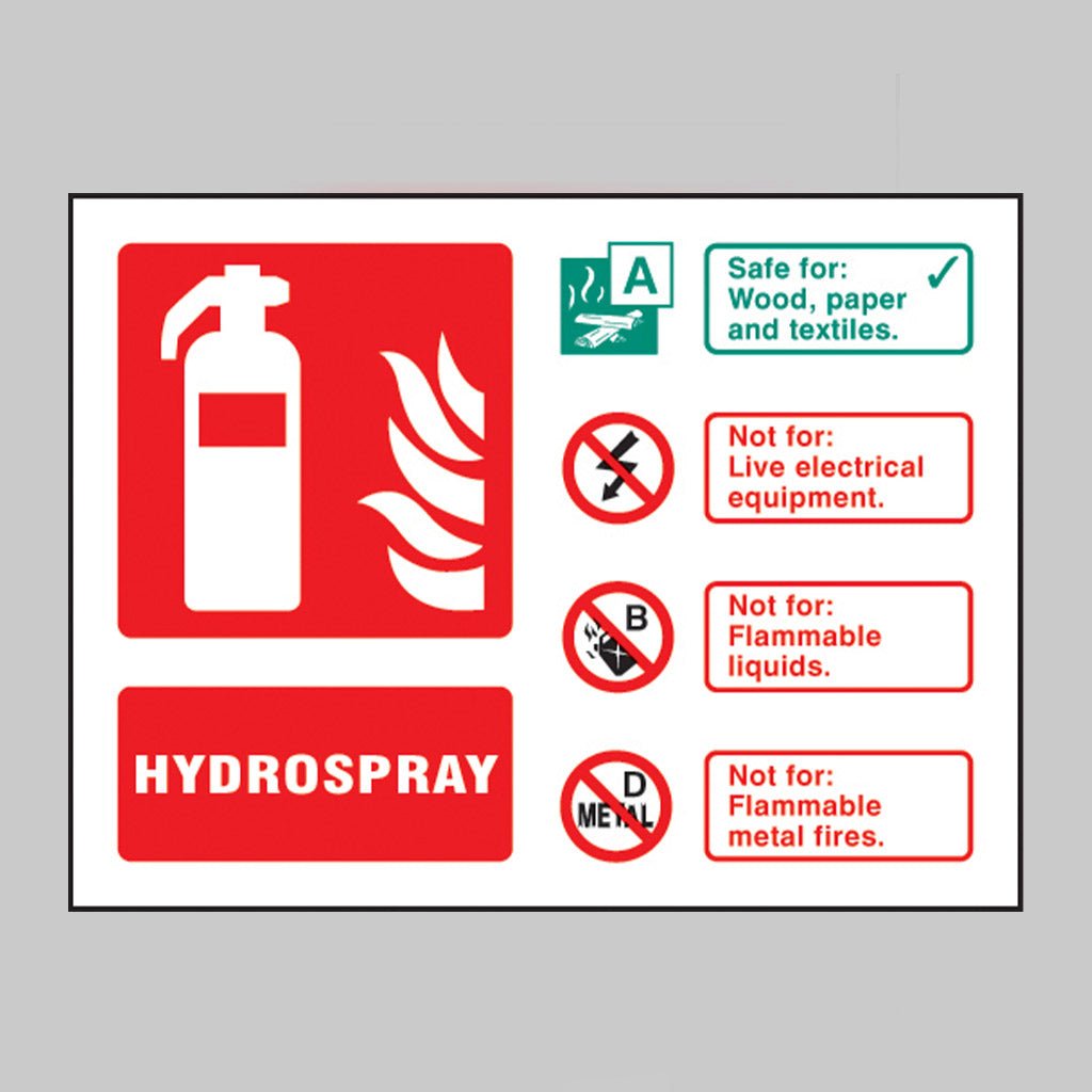 Hydrospray Extinguisher Identification Sign - Ready Set SuppliedHydrospray Extinguisher Identification SignRigid Plastic11240D