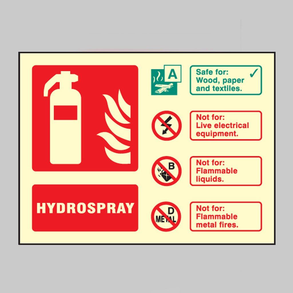 Hydrospray Extinguisher Identification Sign - Ready Set SuppliedHydrospray Extinguisher Identification SignUltra Bright (Class C) Photoluminescent Rigid31240D