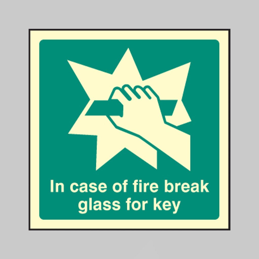 In Case Of Fire Break Glass For Key Sign - Ready Set SuppliedIn Case Of Fire Break Glass For Key SignUltra Bright (Class C) Photoluminescent Rigid32044F