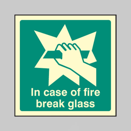 In Case Of Fire Break Glass Sign - Ready Set SuppliedIn Case Of Fire Break Glass SignUltra Bright (Class C) Photoluminescent Rigid32072F
