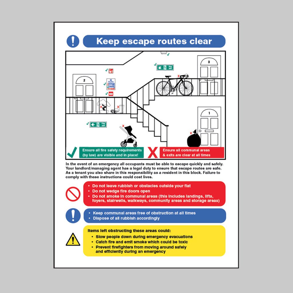 Keep Escape Routes Clear - Multiple Occupancy Sign - Ready Set SuppliedKeep Escape Routes Clear - Multiple Occupancy SignRigid Plastic11415E