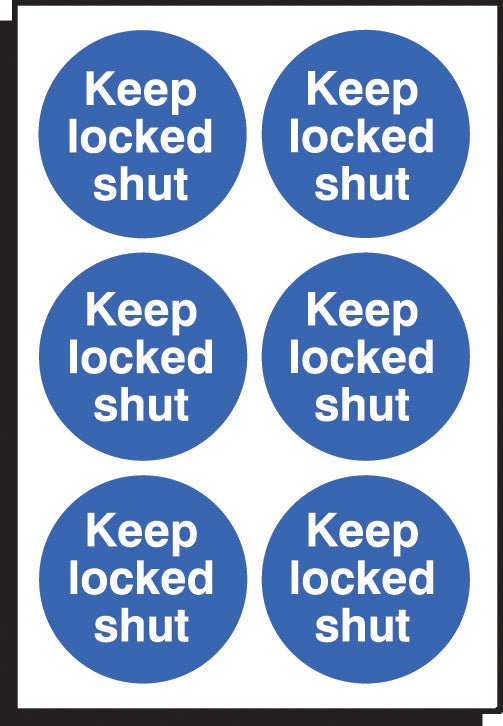 Keep Locked Shut 65mm Dia - Sheet of 6 Peel N Stick Labels - Ready Set SuppliedKeep Locked Shut 65mm Dia - Sheet of 6 Peel N Stick Labels51660