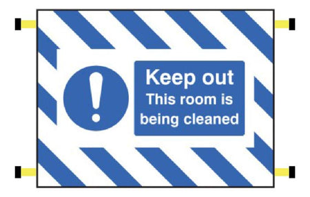 Keep Out This Room Is Being Cleaned Door Screen 600 x 450mm With Spring Loaded Poles 710 To 1010mm Sign - Ready Set SuppliedKeep Out This Room Is Being Cleaned Door Screen 600 x 450mm With Spring Loaded Poles 710 To 1010mm Sign55133
