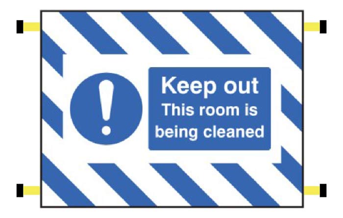 Keep Out This Room Is Being Cleaned Door Screen 600 x 450mm With Spring Loaded Poles 710 To 1010mm Sign - Ready Set SuppliedKeep Out This Room Is Being Cleaned Door Screen 600 x 450mm With Spring Loaded Poles 710 To 1010mm Sign55133