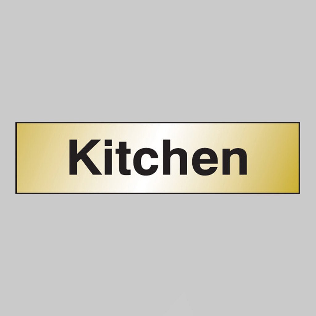 Kitchen 140 x 35mm Engraved Brass Effect PVC With Sav Backing Sign - Ready Set SuppliedKitchen 140 x 35mm Engraved Brass Effect PVC With Sav Backing Sign59078