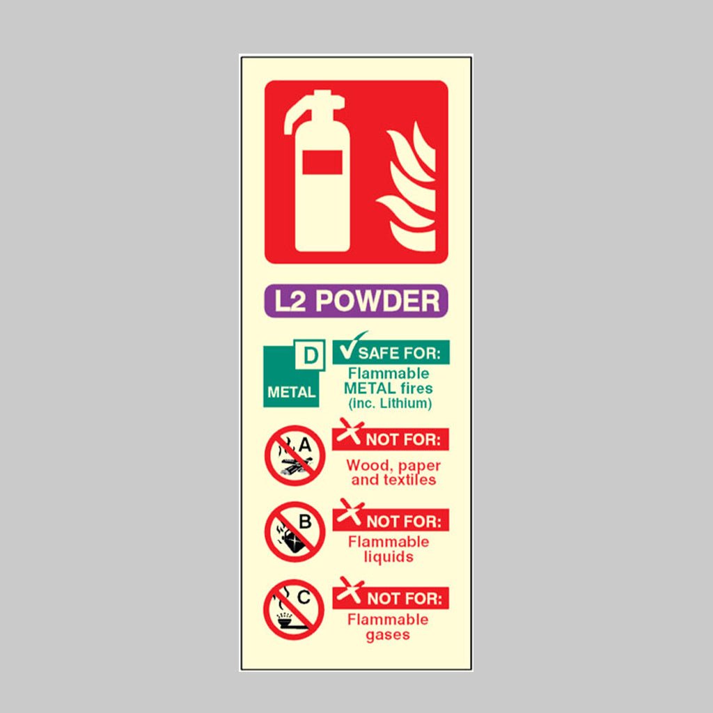 L2 Powder Extinguisher Identification Sign - Ready Set SuppliedL2 Powder Extinguisher Identification SignUltra Bright (Class C) Photoluminescent Rigid31242S