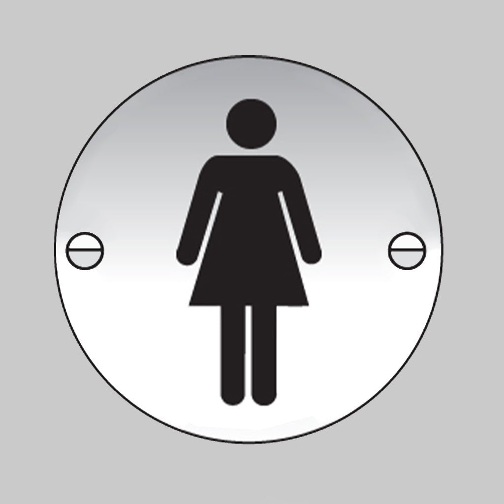 Ladies Symbol 76mm Dia Aluminium Pre-Drilled With Fixings Sign - Ready Set SuppliedLadies Symbol 76mm Dia Aluminium Pre-Drilled With Fixings Sign59137