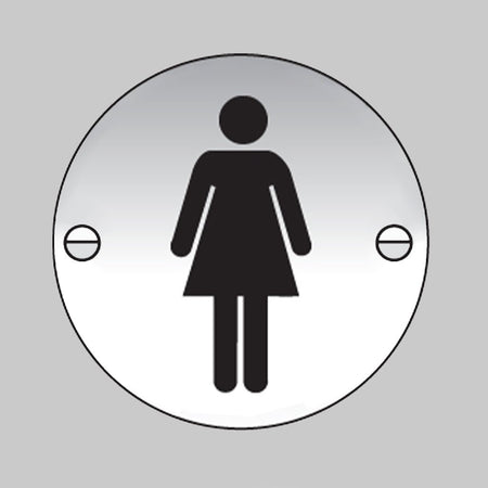 Ladies Symbol 76mm Dia Aluminium Pre-Drilled With Fixings Sign - Ready Set SuppliedLadies Symbol 76mm Dia Aluminium Pre-Drilled With Fixings Sign59137