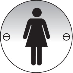 Ladies Symbol 76mm Dia Stainless Steel Pre-Drilled With Fixings Sign - Ready Set SuppliedLadies Symbol 76mm Dia Stainless Steel Pre-Drilled With Fixings Sign59134