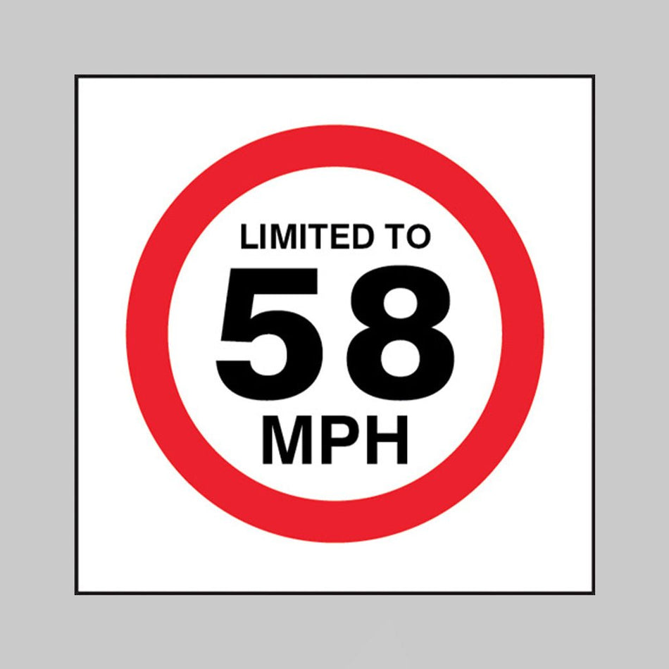 Limited To 58mph Sign - Ready Set SuppliedLimited To 58mph SignSelf Adhesive Vinyl21822F