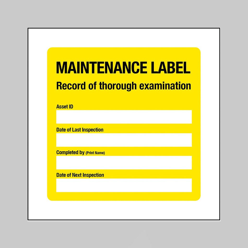 Maintenance Label: Asset Record Of Thorough Examination - Ready Set SuppliedMaintenance Label: Asset Record Of Thorough Examination27183U