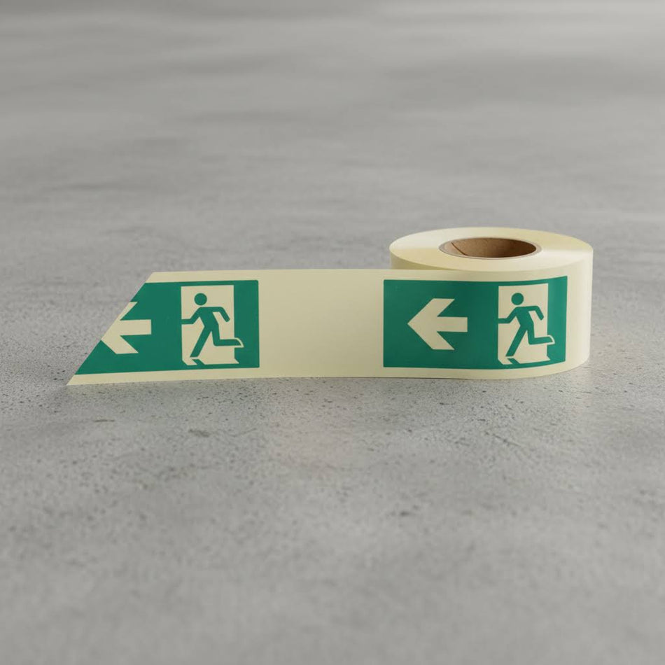 Man Arrow Left Photoluminescent Self Adhesive Tape 10Mx40mm - Ready Set SuppliedMan Arrow Left Photoluminescent Self Adhesive Tape 10Mx40mm58653