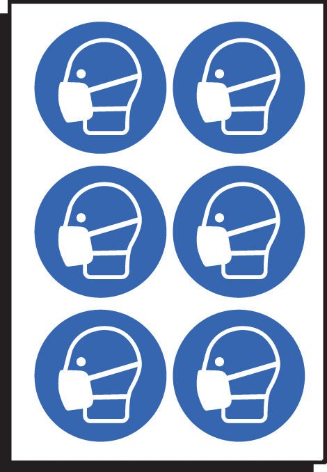 Masks Symbol 50mm Dia - Sheet of 6 Peel 'N' Stick Labels - Ready Set SuppliedMasks Symbol 50mm Dia - Sheet of 6 Peel 'N' Stick Labels55047