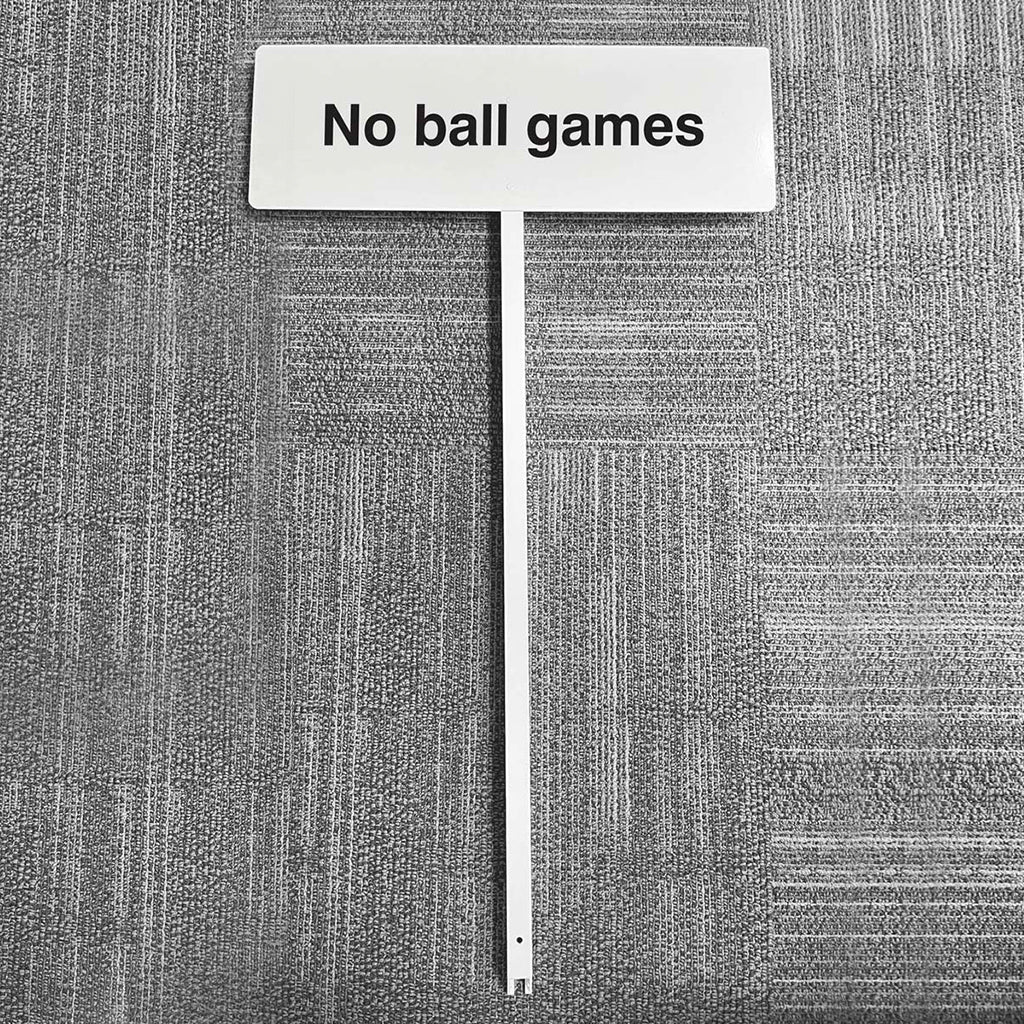 No Ball Games Aluminium Verge Sign 450 x 150mm On Post 800mm High - Ready Set SuppliedNo Ball Games Aluminium Verge Sign 450 x 150mm On Post 800mm High57586