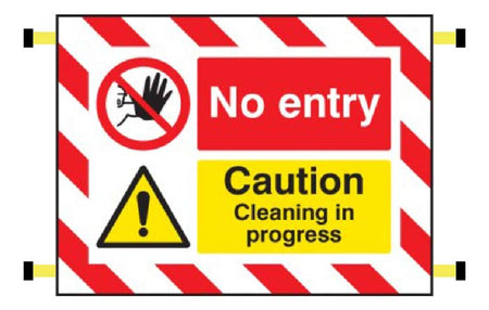 No Entry Caution Cleaning In Progress Door Screen 600 x 450mm With Spring Loaded Poles 710 To 1010mm Sign - Ready Set SuppliedNo Entry Caution Cleaning In Progress Door Screen 600 x 450mm With Spring Loaded Poles 710 To 1010mm Sign55135