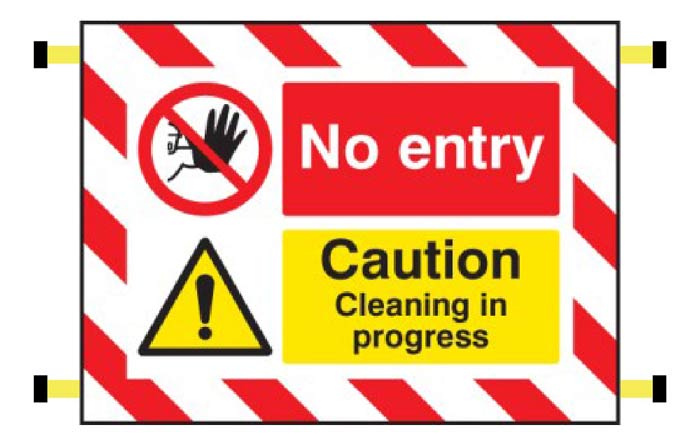 No Entry Caution Cleaning In Progress Door Screen 600 x 450mm With Spring Loaded Poles 710 To 1010mm Sign - Ready Set SuppliedNo Entry Caution Cleaning In Progress Door Screen 600 x 450mm With Spring Loaded Poles 710 To 1010mm Sign55135