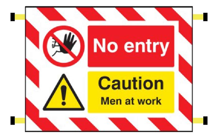 No Entry Caution Men At Work Door Screen 600 x 450mm With Spring Loaded Poles 710 To 1010mm Sign - Ready Set SuppliedNo Entry Caution Men At Work Door Screen 600 x 450mm With Spring Loaded Poles 710 To 1010mm Sign55134