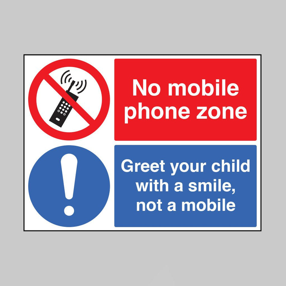 No Mobile Phone Zone Greet Your Child With A Smile Sign - Ready Set SuppliedNo Mobile Phone Zone Greet Your Child With A Smile SignRigid Plastic15470K