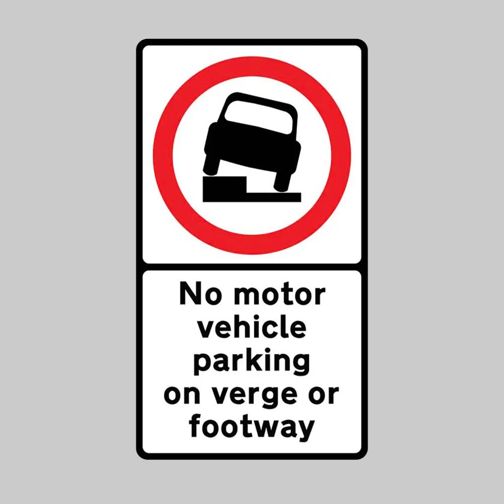 No Motor Vehicle Parking On Verge Or Footway Class RA1 Permanent 700 x 1270mm (3mm Aluminium Composite) With Channelling Sign - Ready Set SuppliedNo Motor Vehicle Parking On Verge Or Footway Class RA1 Permanent 700 x 1270mm (3mm Aluminium Composite) With Channelling Sign57449