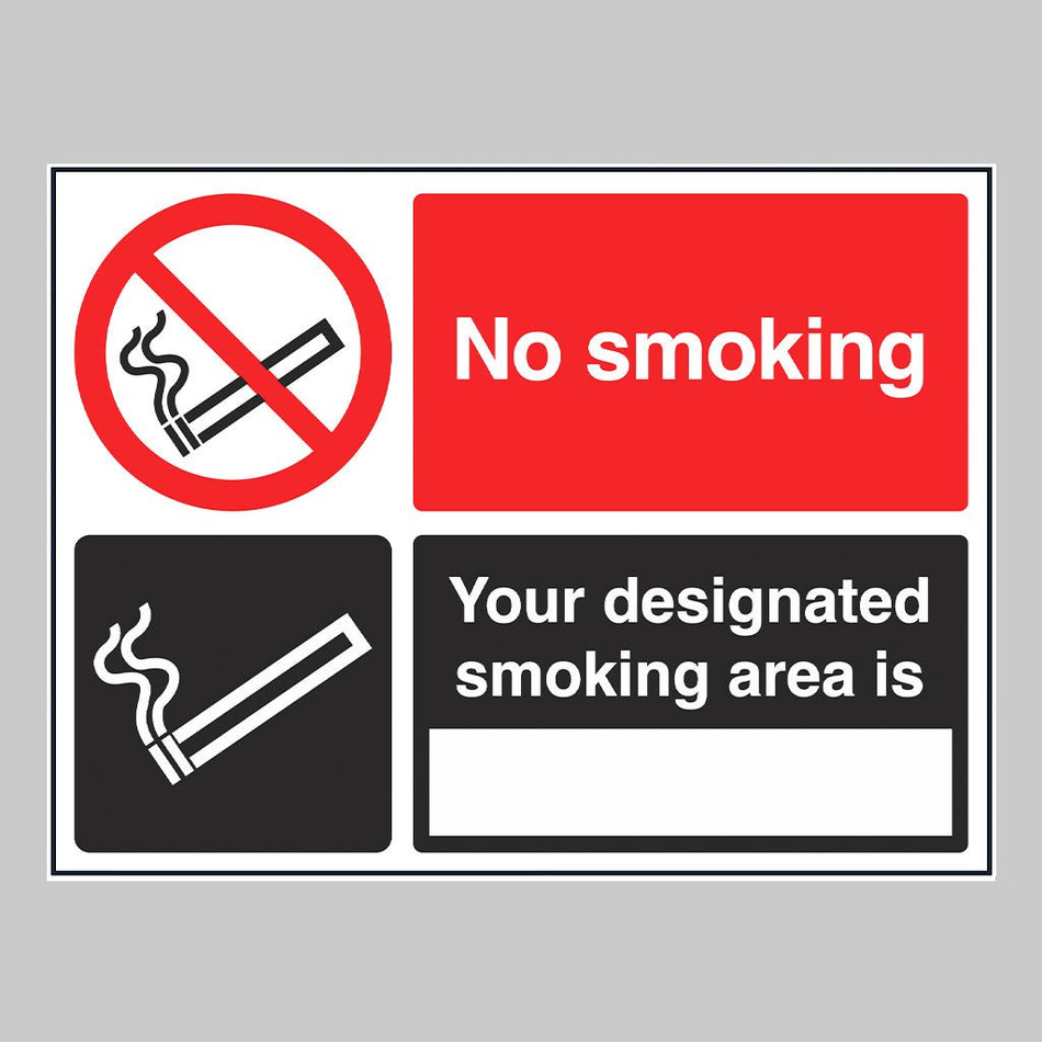 No Smoking Designated Smoking Area Is (White/Black) Sign - Ready Set SuppliedNo Smoking Designated Smoking Area Is (White/Black) SignRigid Plastic13246H