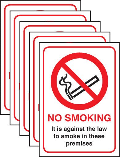 No Smoking English Law (Pack of 5) A5 Self Adhesive Vinyl - Ready Set SuppliedNo Smoking English Law (Pack of 5) A5 Self Adhesive Vinyl53061