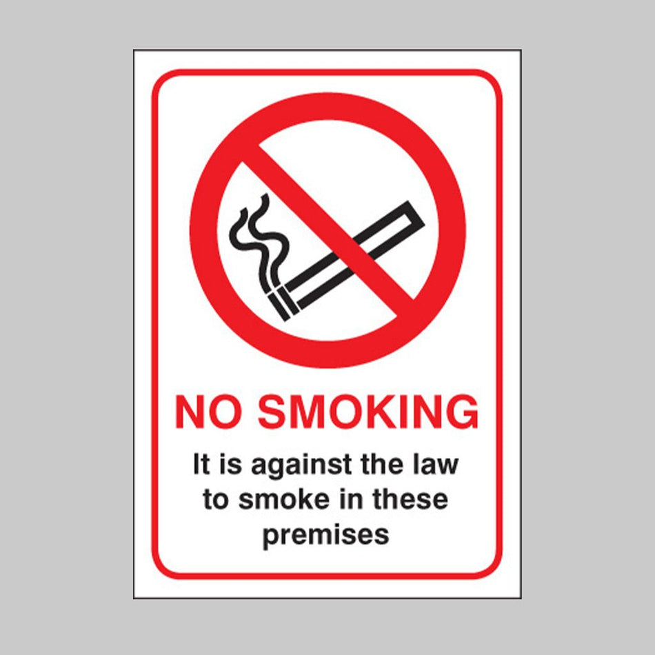No Smoking It Is Against The Law To Smoke In These Premises A4 Rigid Plastic Sign - Ready Set SuppliedNo Smoking It Is Against The Law To Smoke In These Premises A4 Rigid Plastic Sign53042