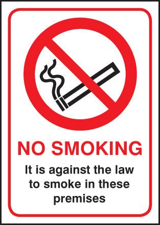 No Smoking It Is Against The Law To Smoke In These Premises A5 Rigid Plastic Sign - Ready Set SuppliedNo Smoking It Is Against The Law To Smoke In These Premises A5 Rigid Plastic Sign53043