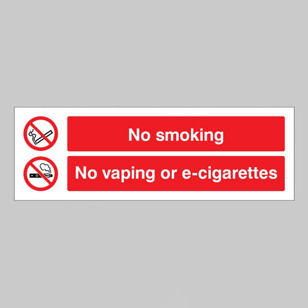 No Smoking No Vaping Or E -Cigarettes Sign - Ready Set SuppliedNo Smoking No Vaping Or E -Cigarettes SignRigid Plastic12995E