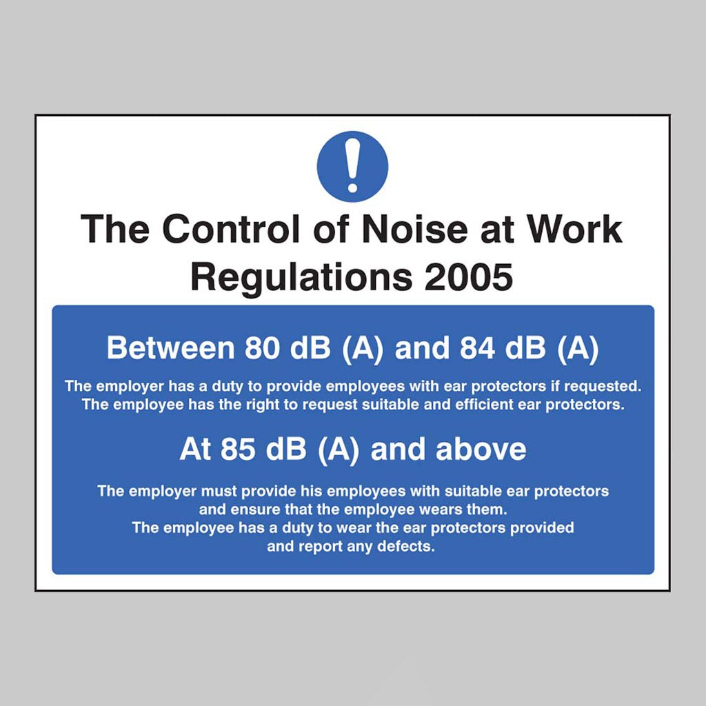 Noise At Work Regulations Sign - Ready Set SuppliedNoise At Work Regulations SignRigid Plastic15219E