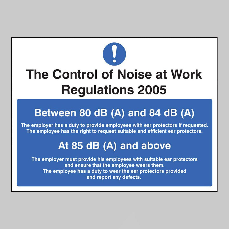 Noise At Work Regulations Sign - Ready Set SuppliedNoise At Work Regulations SignRigid Plastic15219E