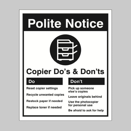 Office Photocopier - Do'S & Dont'S Sign - Ready Set SuppliedOffice Photocopier - Do'S & Dont'S SignRigid Plastic15629H