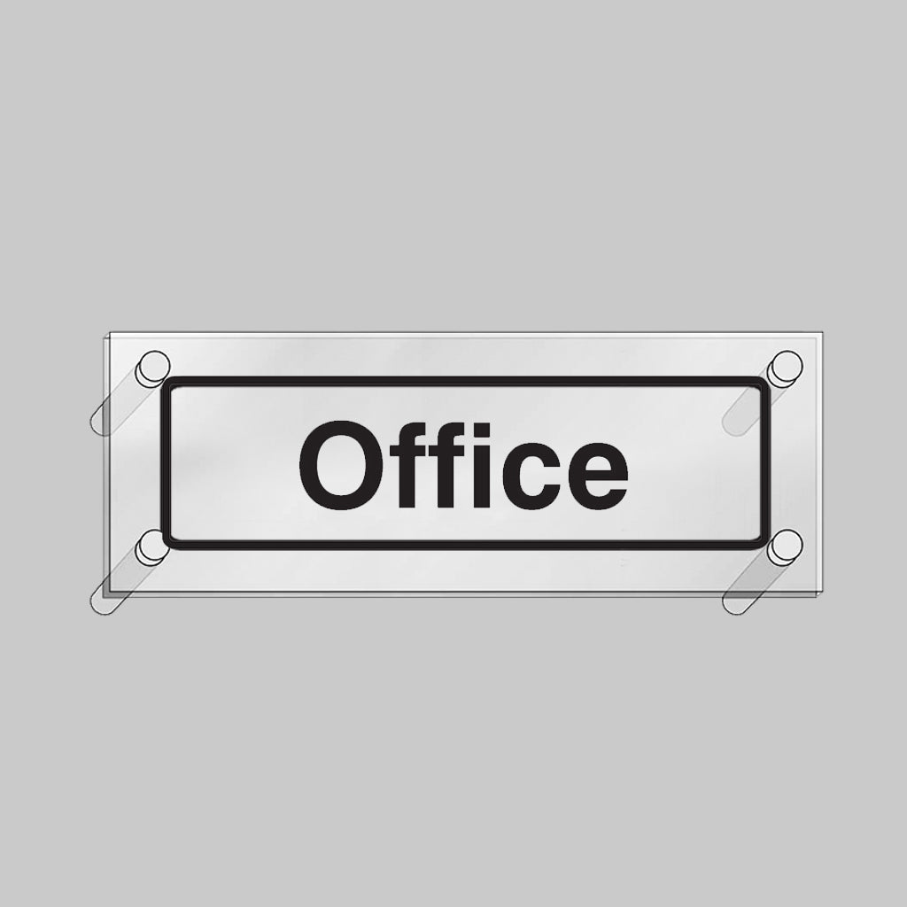 Office Visual Impact 5mm Acrylic Sign 450 x 150mm With Stand Off Locators - Ready Set SuppliedOffice Visual Impact 5mm Acrylic Sign 450 x 150mm With Stand Off Locators59191